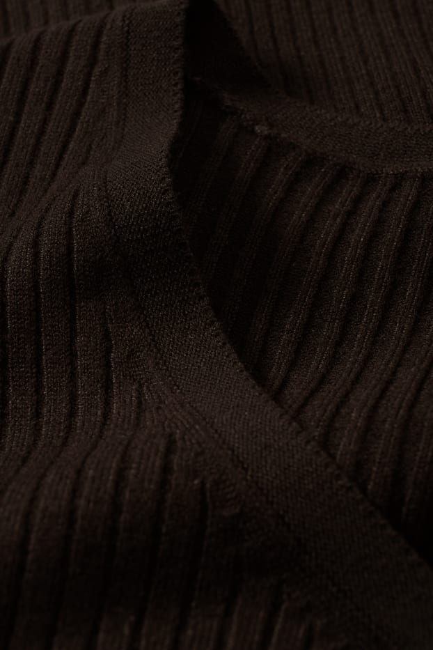 Femei - Pulover basic cu decolteu în V - reiat - negru