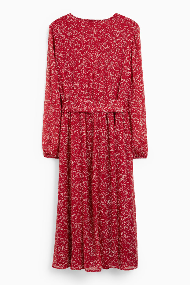 Donna - Vestito a portafoglio - fantasia - rosso / bianco crema