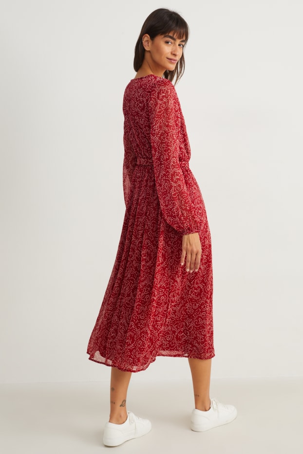 Damen - Wickelkleid - dunkelrot