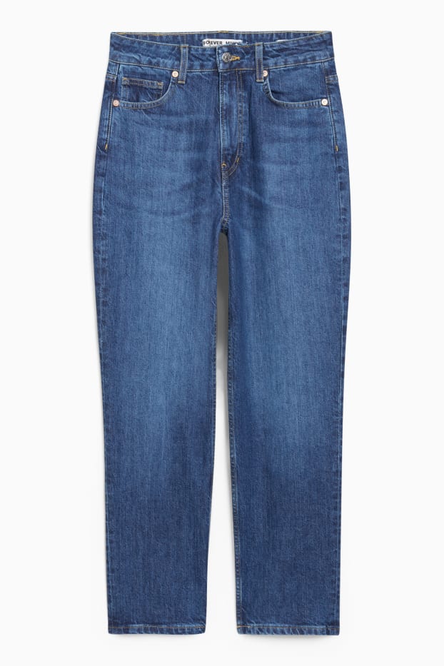 Femmes - Straight jean court - high waist - jean bleu