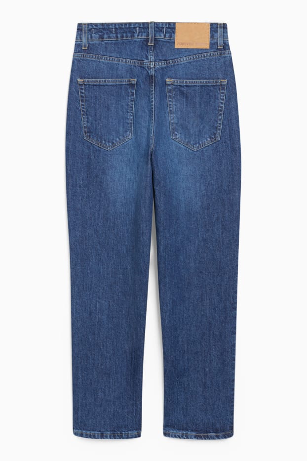 Femmes - Straight jean court - high waist - jean bleu