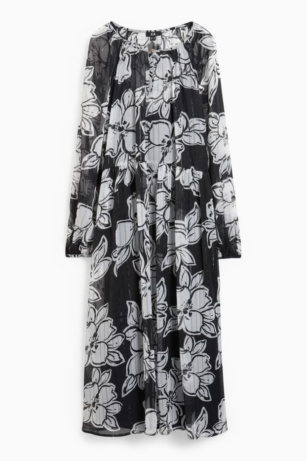 Donna - Vestito di chiffon - a fiori - nero