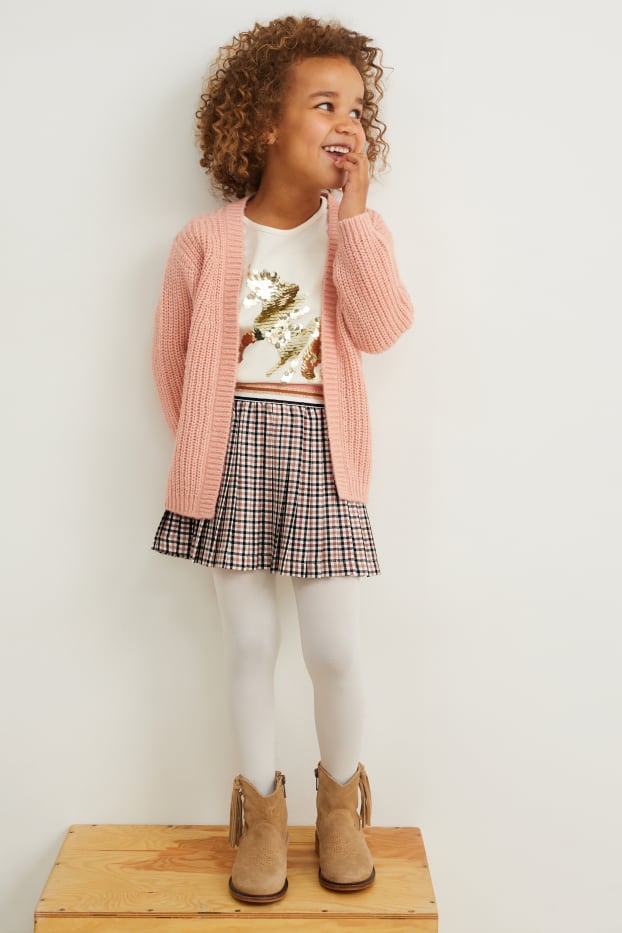 Enfants filles - Jupe - plissée - à carreaux - beige