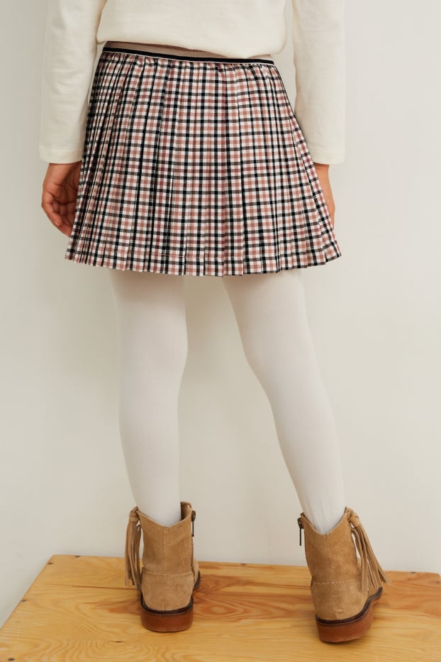 Enfants filles - Jupe - plissée - à carreaux - beige