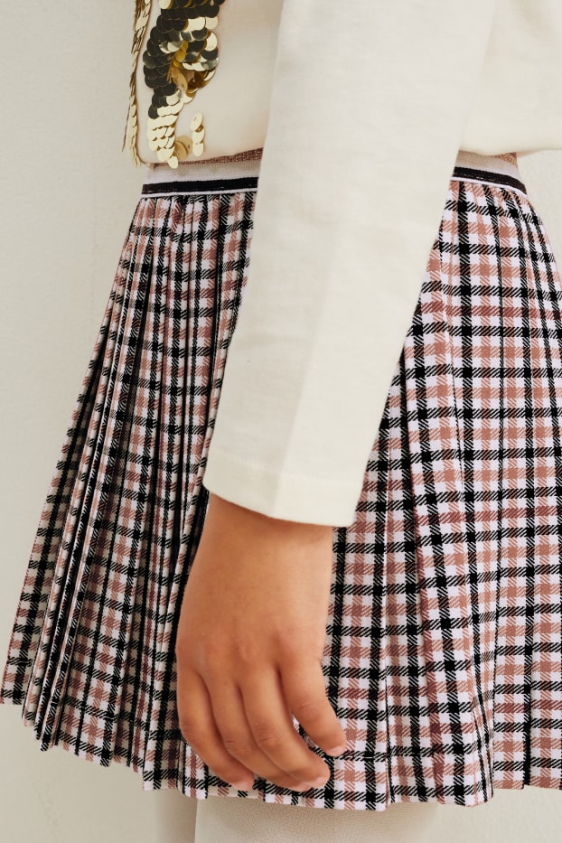 Enfants filles - Jupe - plissée - à carreaux - beige