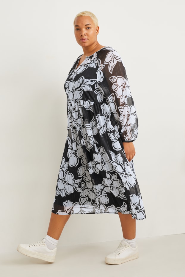 Donna - Vestito di chiffon - a fiori - nero
