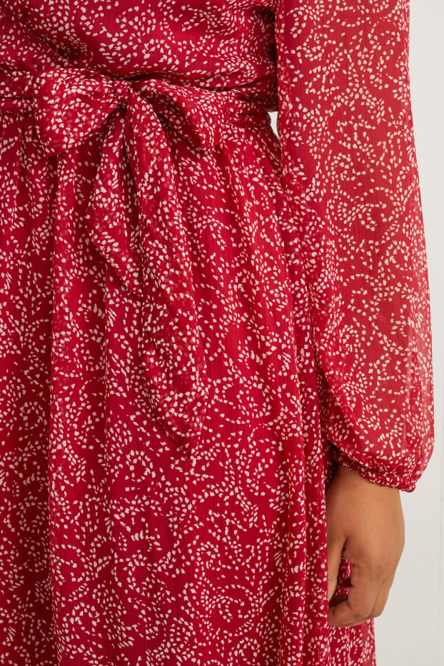 Donna - Vestito a portafoglio - fantasia - rosso / bianco crema