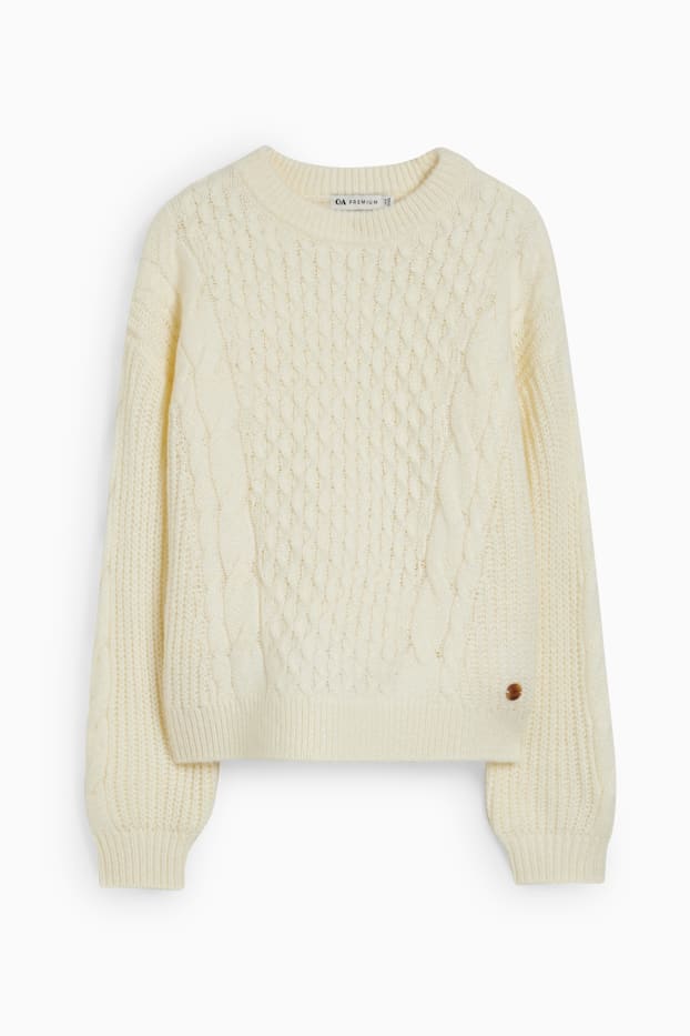 Kinder Mädchen - Pullover - Zopfmuster - cremeweiss