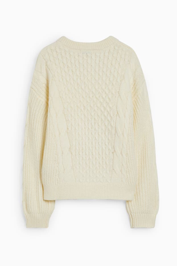 Kinder Mädchen - Pullover - Zopfmuster - cremeweiss