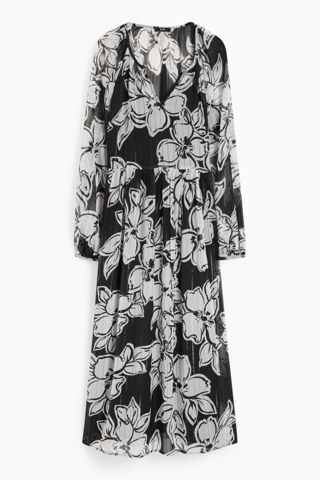 Women - Chiffon dress - floral - black