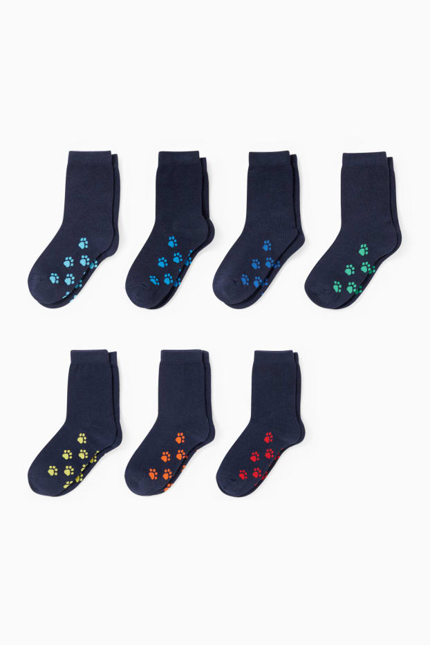 Enfants garçons - Lot de 7 paires - pattes - chaussettes à motif - bleu foncé