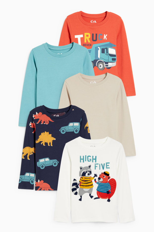 Enfants garçons - Lot de 5 - hauts à manches longues - blanc