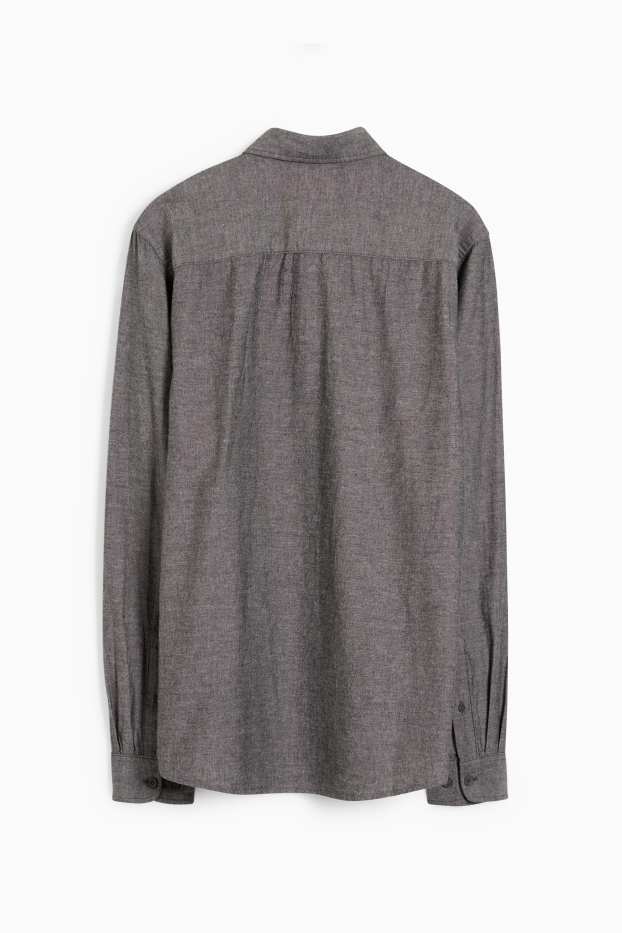 Bărbați - Cămașă - regular fit - guler cu nasturi - gri melanj