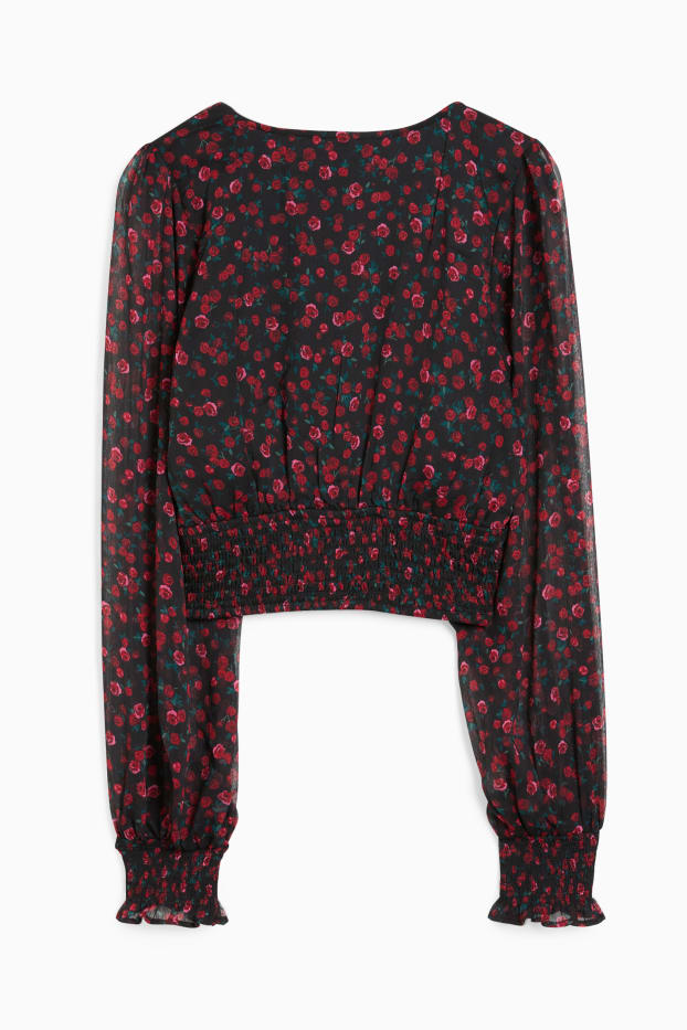 Donna - Blusa dal taglio corto - a fiori - nero