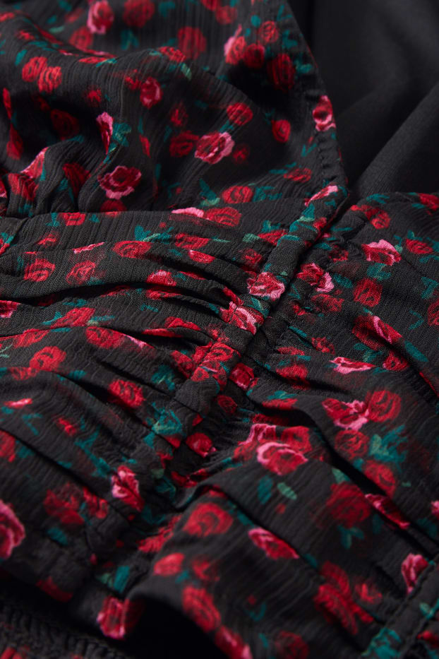 Donna - Blusa dal taglio corto - a fiori - nero