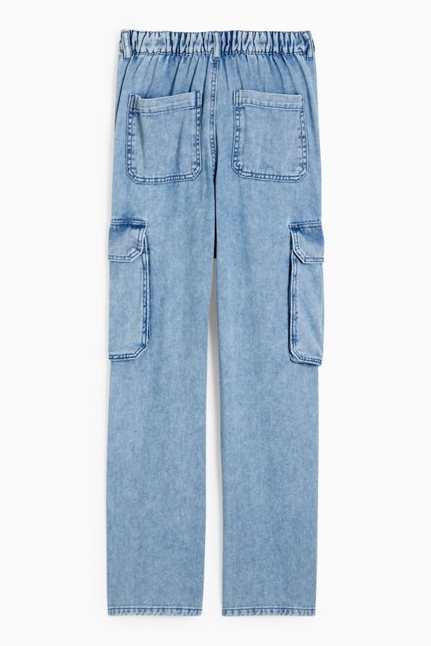 Women - Straight cargo jeans - high waist - denim-light blue