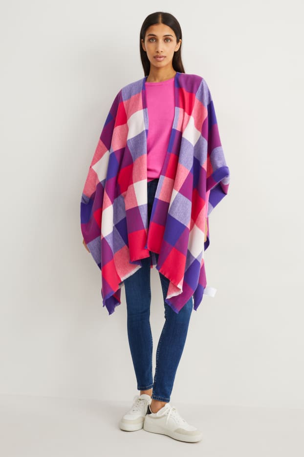 Femei - Poncho - în carouri - mov