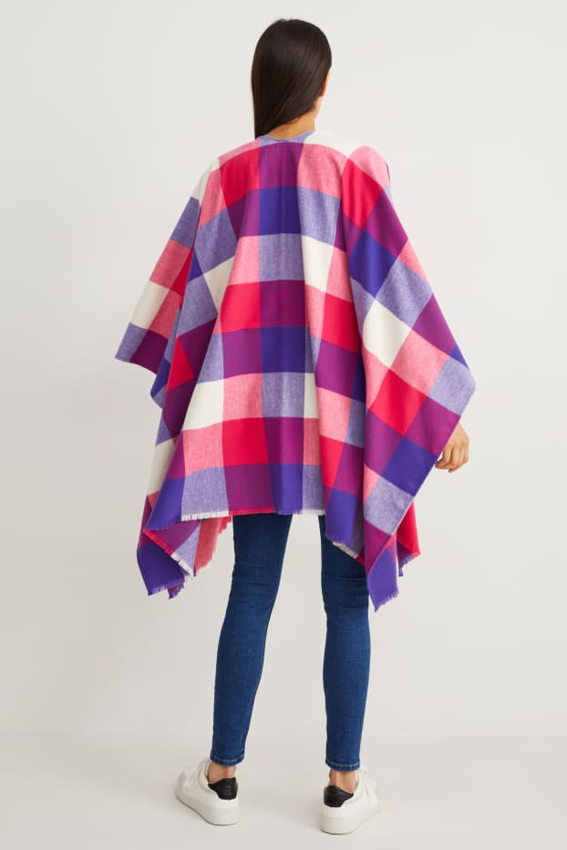 Femei - Poncho - în carouri - mov