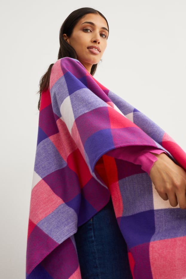 Femei - Poncho - în carouri - mov