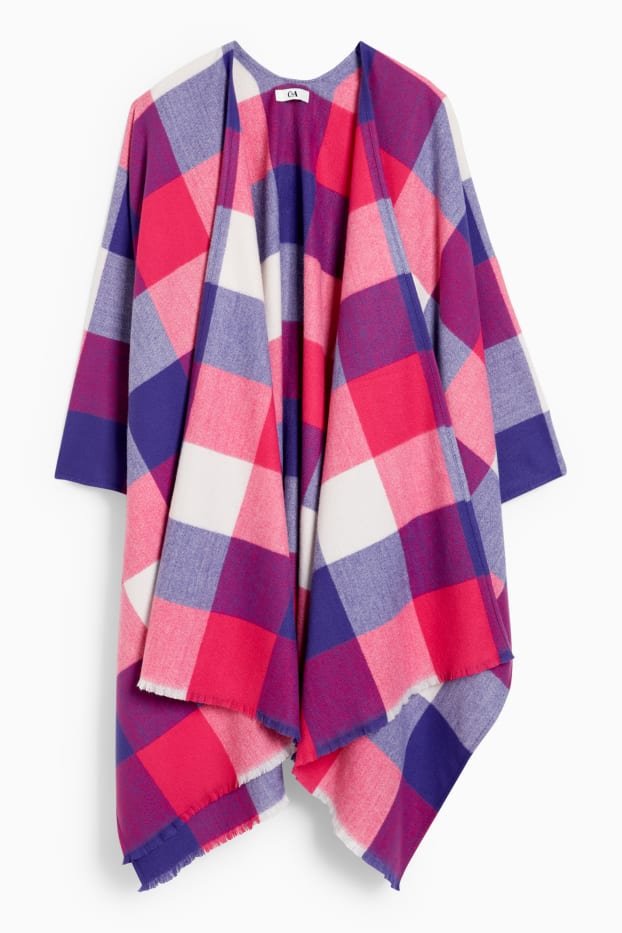 Femei - Poncho - în carouri - mov