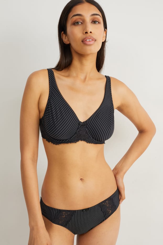 Dámské - Podprsenka s kosticemi - úzké proužky - černá