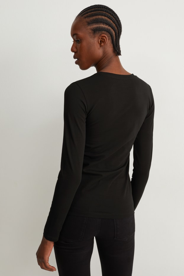 Damen - Multipack 2er - Basic-Langarmshirt - schwarz