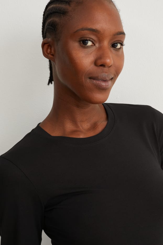 Damen - Multipack 2er - Basic-Langarmshirt - schwarz