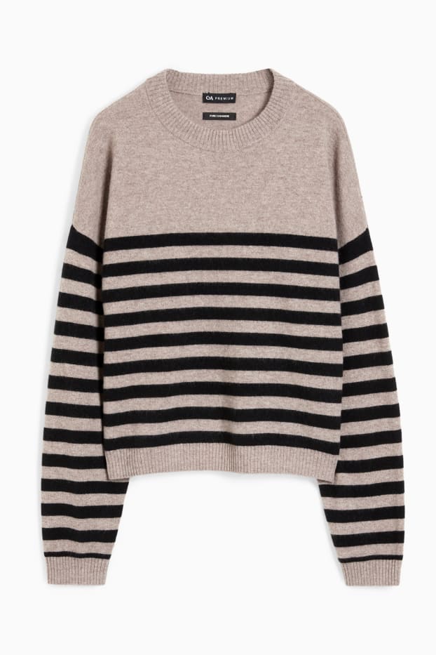 Damen - Kaschmir-Pullover - gestreift - beige