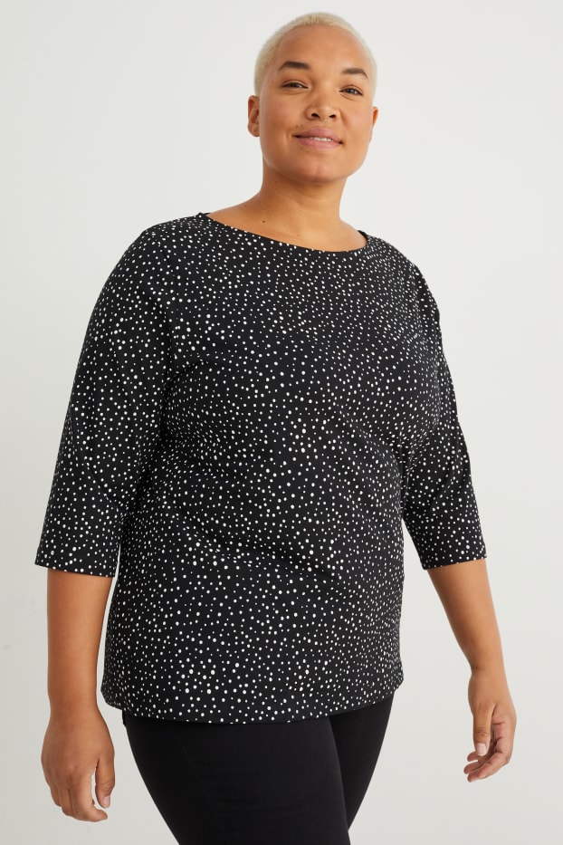 Donna - Maglia a maniche lunghe - a pois - nero