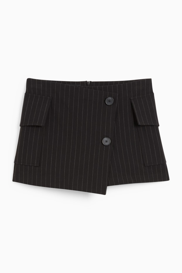 Femmes - Jupe-short - fines rayures - noir