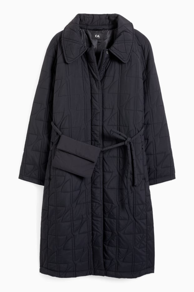 Women - Quilted coat with bum bag - black
