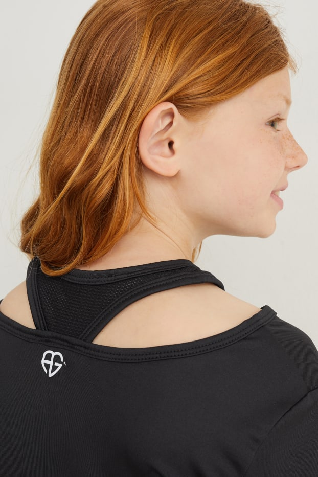 Kinder Mädchen - Funktions-Shirt - 2-in-1-Look - schwarz