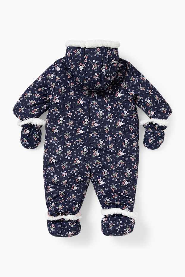 Baby Mädchen - Baby-Schneeanzug mit Kapuze - geblümt - dunkelblau