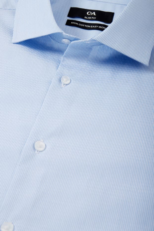 Home - Camisa formal - slim fit - cutaway - planxat fàcil - de ratlles - blau/blanc