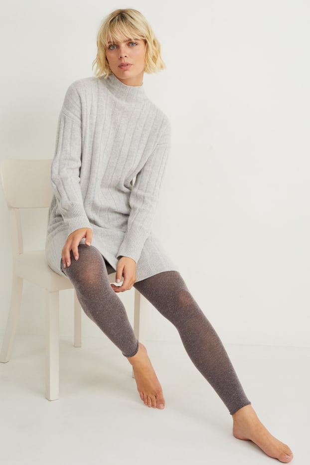 Dames - Legging, deels met kasjmier - bruin