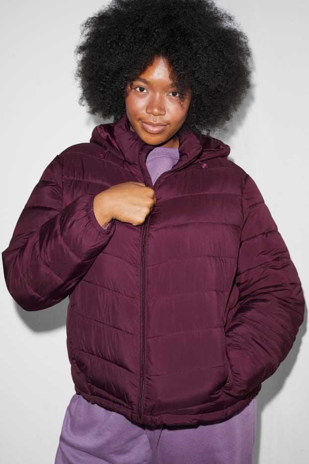 Women - Quilted jacket with hood - purple