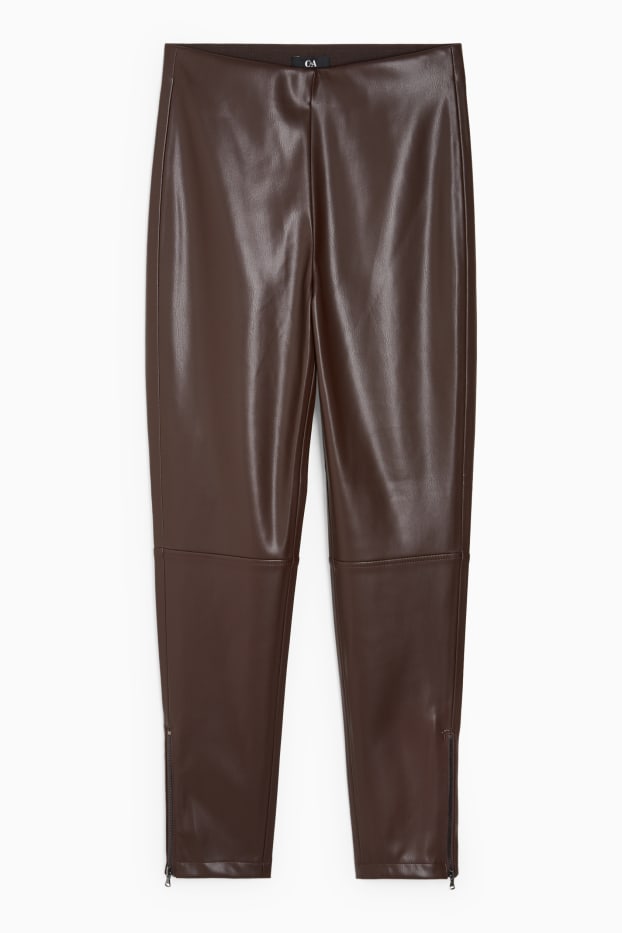Women - Leggings - faux leather - dark brown