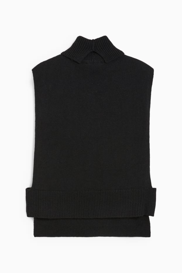 Women - Knitted cashmere blend poncho - black