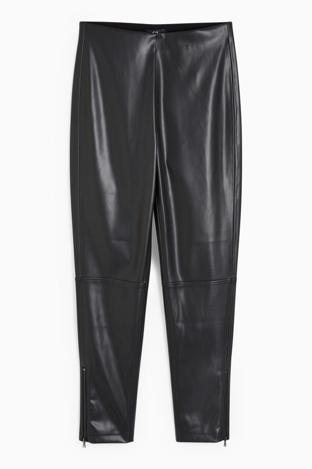Women - Leggings - faux leather - black