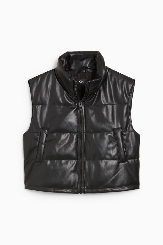 Femei - Vestă matlasată - imitație de piele - negru