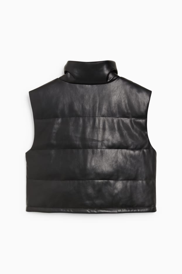 Femei - Vestă matlasată - imitație de piele - negru