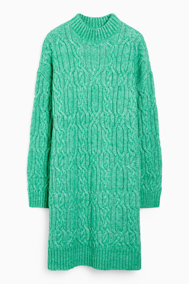 Women - Knitted dress - cable knit pattern - green