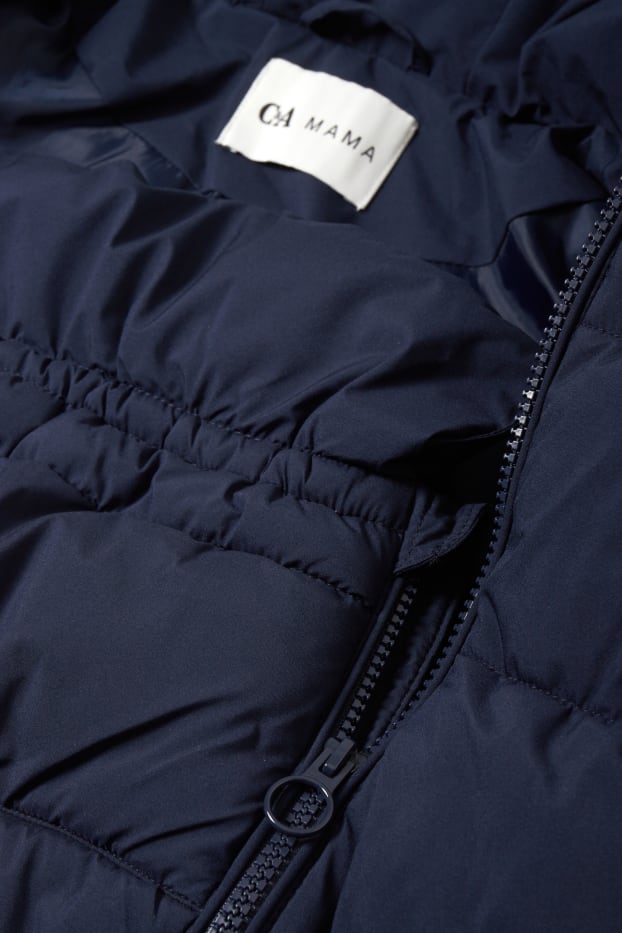 Women - Maternity quilted jacket with hood and baby pouch - dark blue