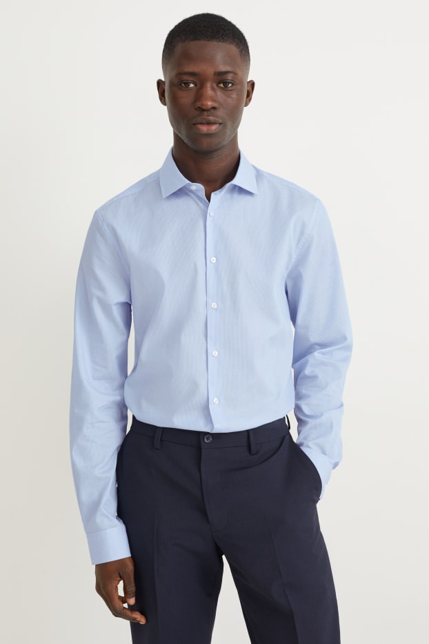 Home - Camisa formal - slim fit - cutaway - planxat fàcil - de ratlles - blau/blanc