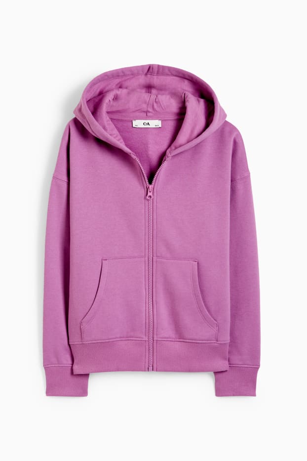 Enfants filles - Sweat zippé en finition molleton avec capuche - rose foncé