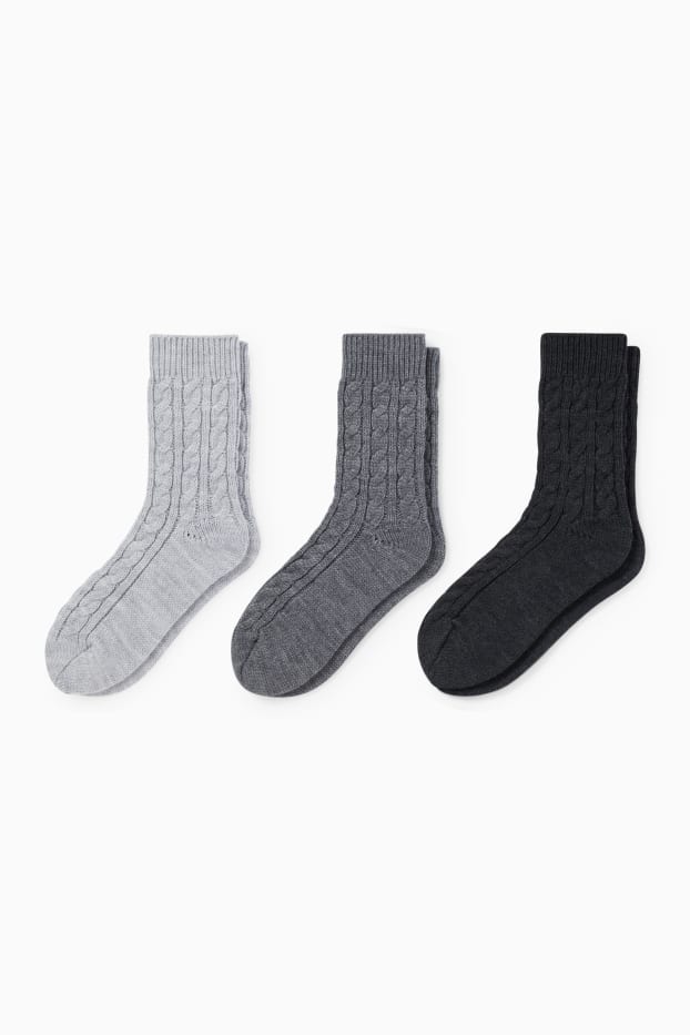 Damen - Multipack 3er - Socken - Zopfmuster - hellgrau-melange
