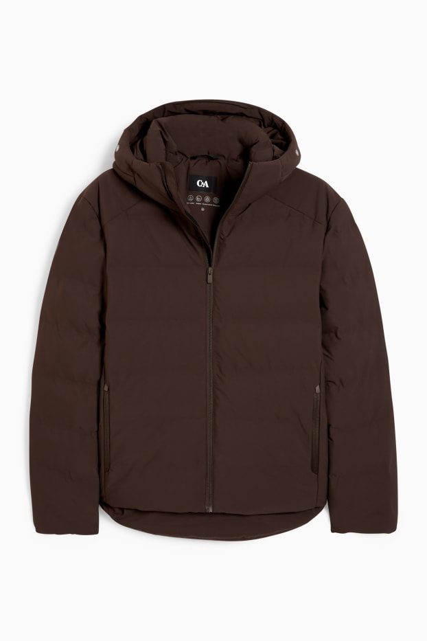 Men - Quilted jacket with hood - water-repellent - dark brown