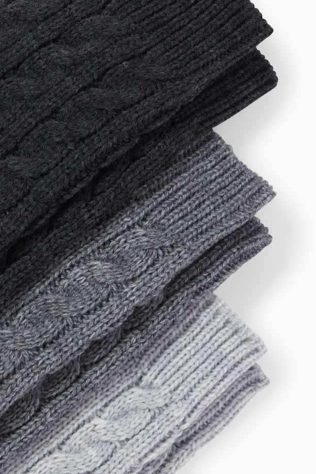 Damen - Multipack 3er - Socken - Zopfmuster - hellgrau-melange