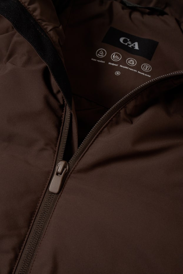 Men - Quilted jacket with hood - water-repellent - dark brown