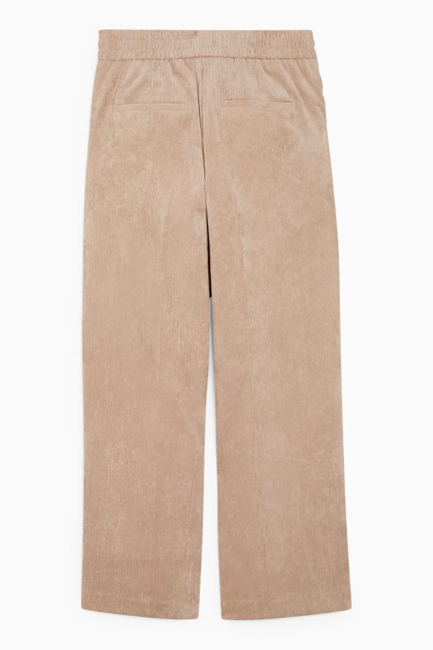 Femei - Pantaloni din catifea reiată - talie medie - wide leg - bej